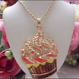 Crystal cupcake With Star sprinkles Necklace